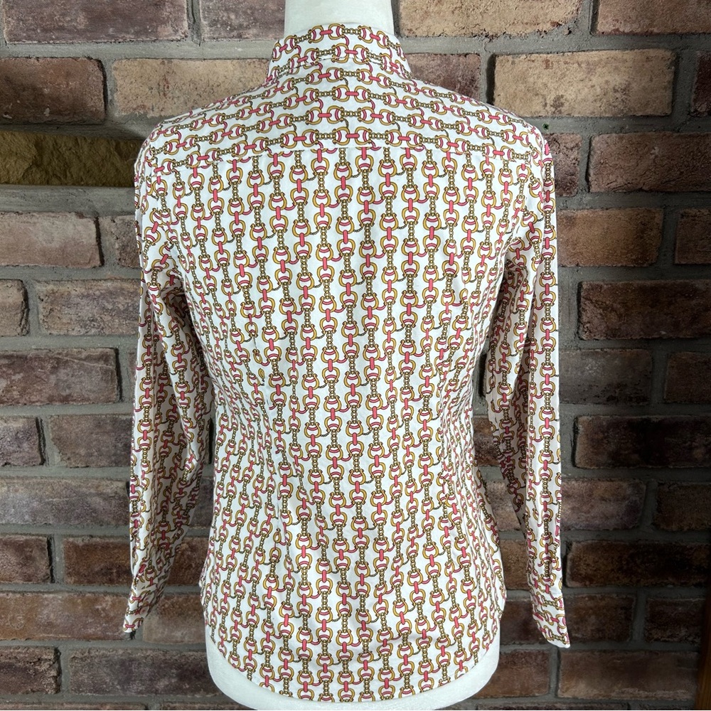 TALBOTS Pink, White and Gold Casual Button Down Shirt 120 - Picture 3 of 11
